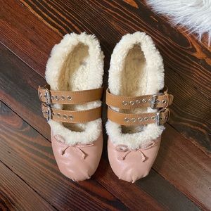COPY - Leather ballerina double strap shearling flats 38
